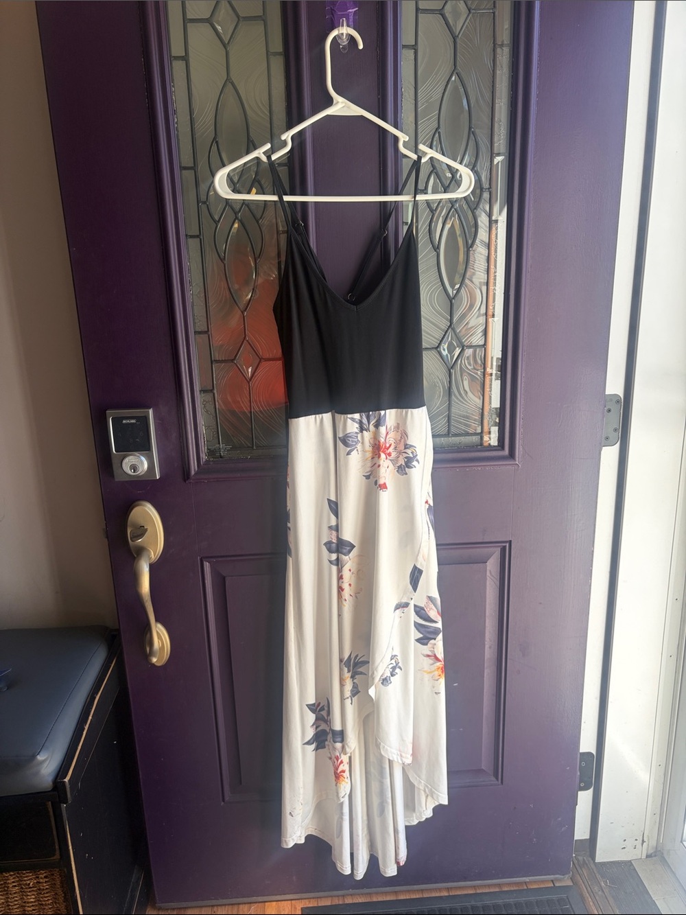 Black & Cream Floral Spaghetti Strap Maxi Dress